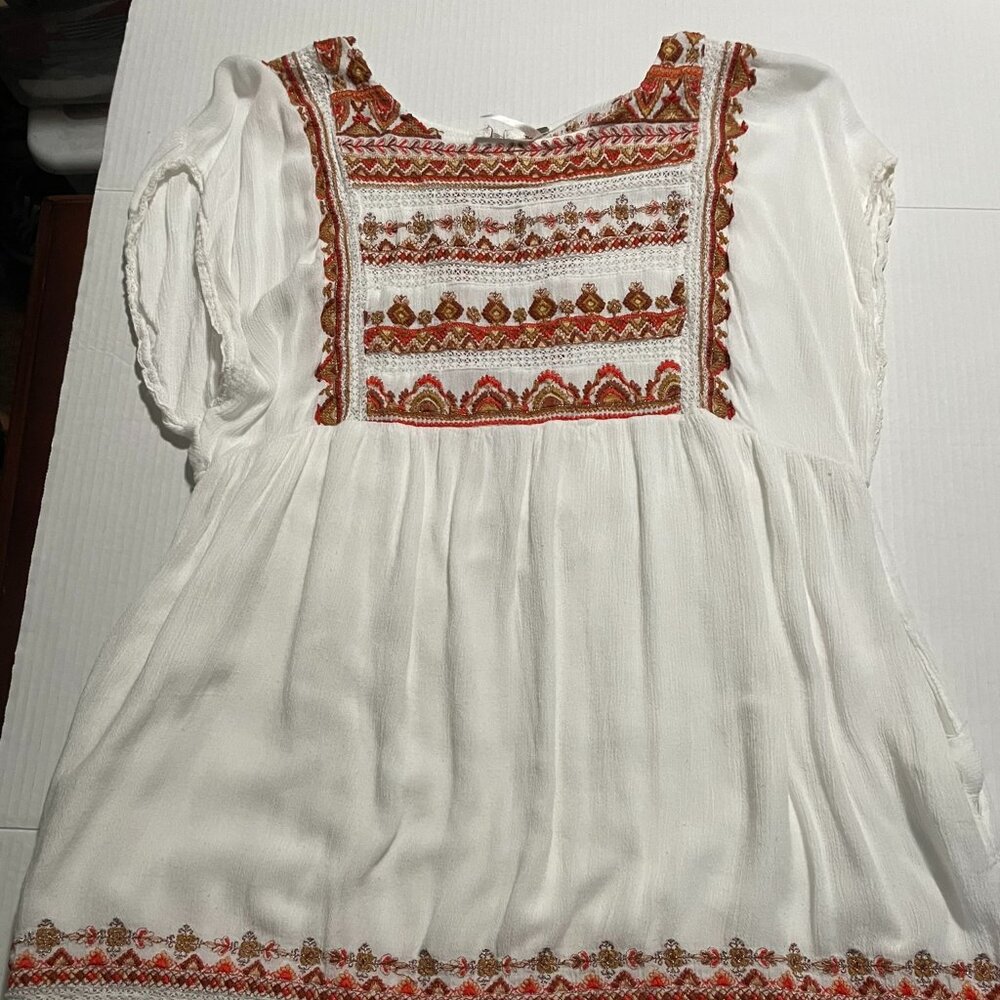 Free People Boho White Embroidered Dress
